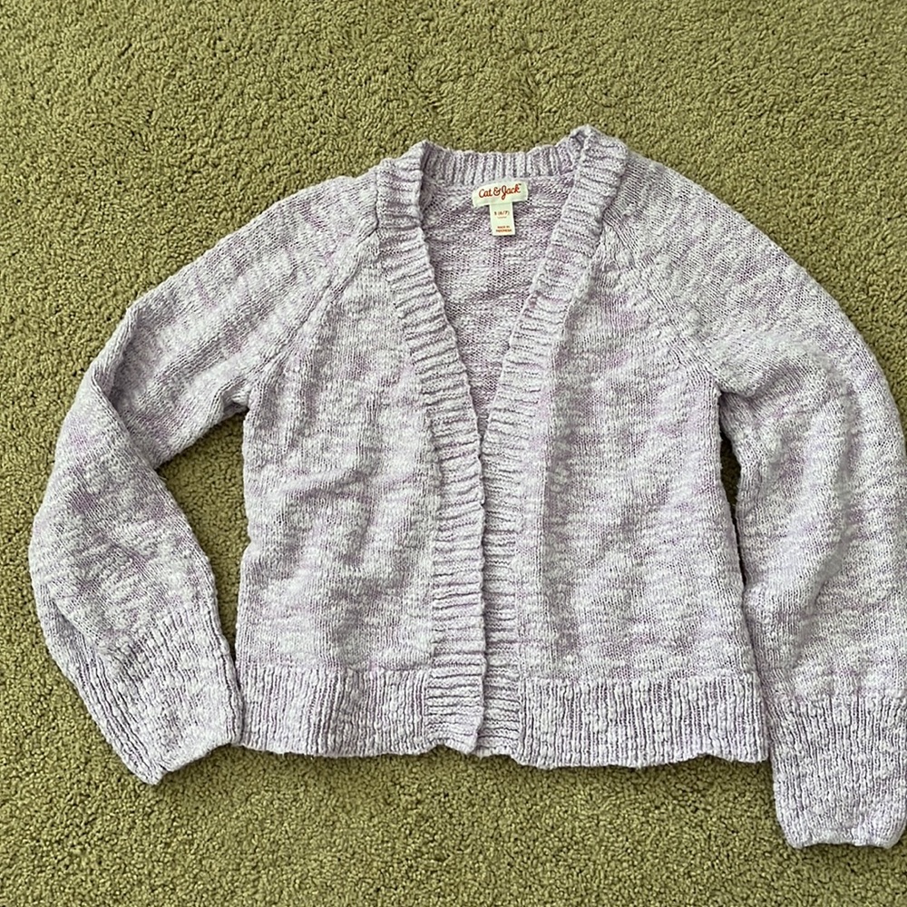 Cat & Jack purple and white cardigan/size S (6/7)